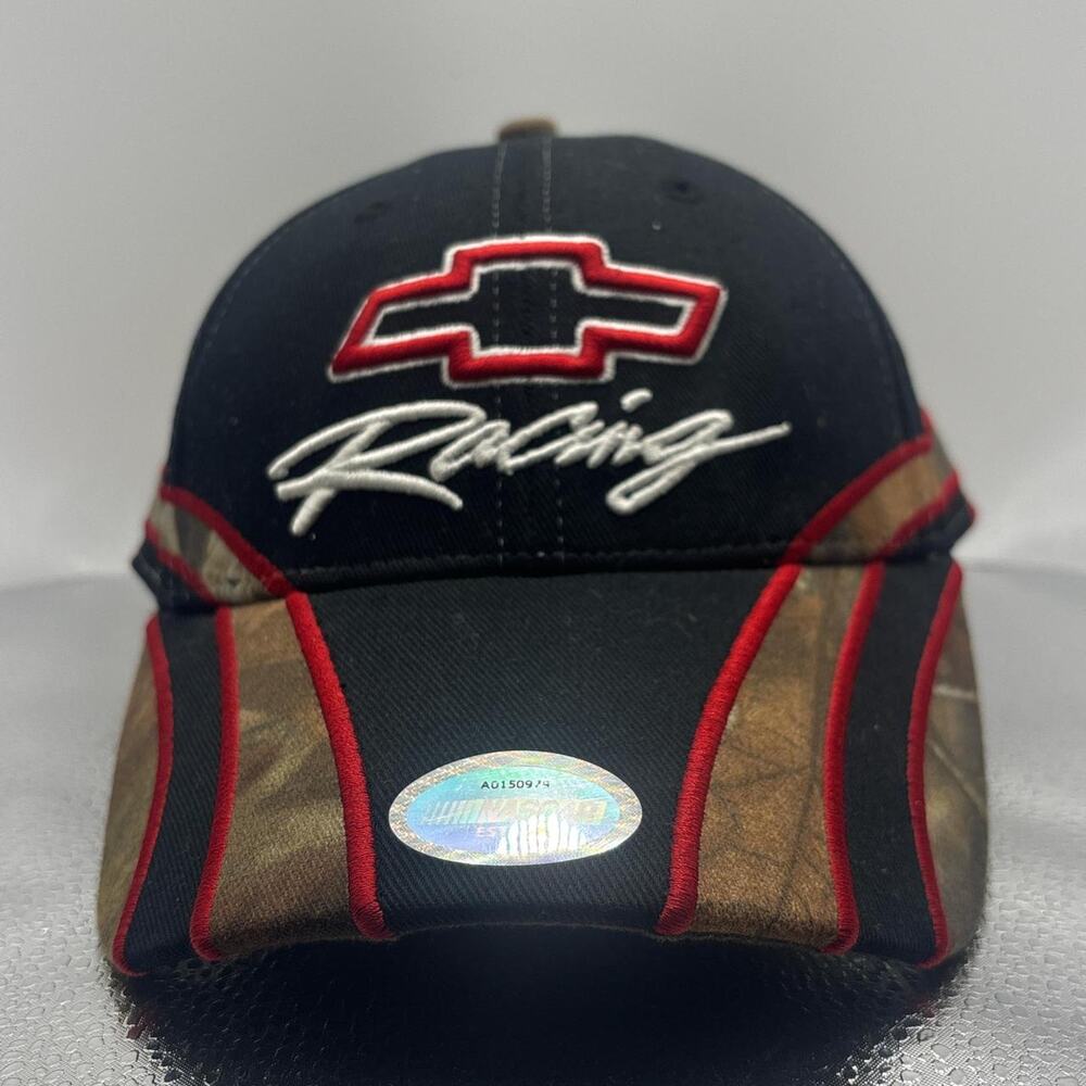 Chevrolet Racing Hat GM Logo Strapback NASCAR Y2K Black Camo Cap